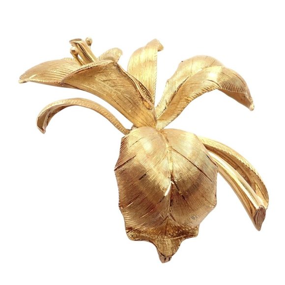 Vintage Tiffany & Co 18k Yellow Gold Large Orchid Calla Lily Pin Brooch 1950s - Picture 12 of 12